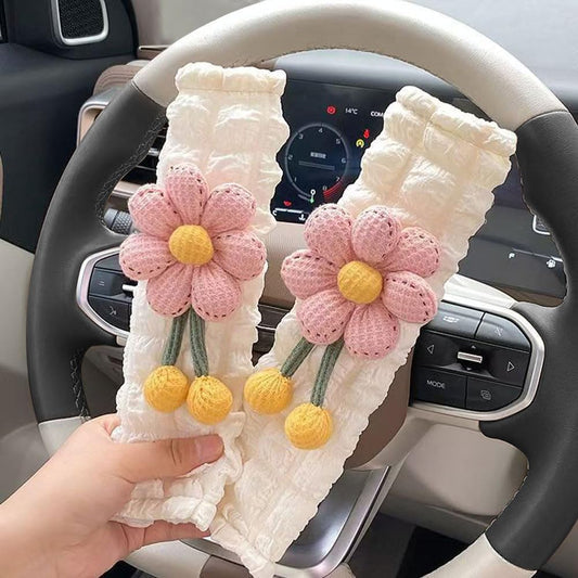 2 Pack Car Seat Belt Cover Pads, Soft Seat Belt Shoulder Pad with Petals, Cute Floral Car Seatbelt Covers Protector for Women Girls, Universal Fit for Cars (Pink)